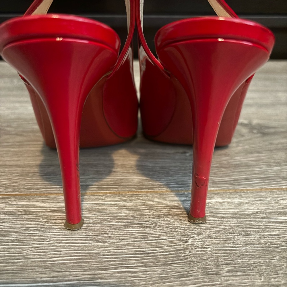 Christian Louboutin Red Patent Peep-Toe Slingbacks - Picture 5 of 7